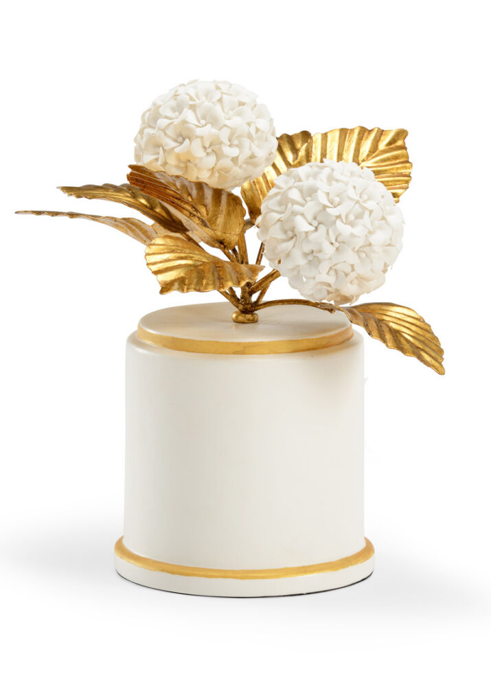 Porcelain hydrangeas with an antique gold leaf