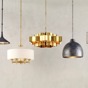 Metal pendant lights in varied finishes from Currey & Company