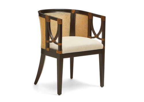 Ulysses chair by Corey Damen Jenkins for Hancock and Moore has hand-webbed cane detailing.