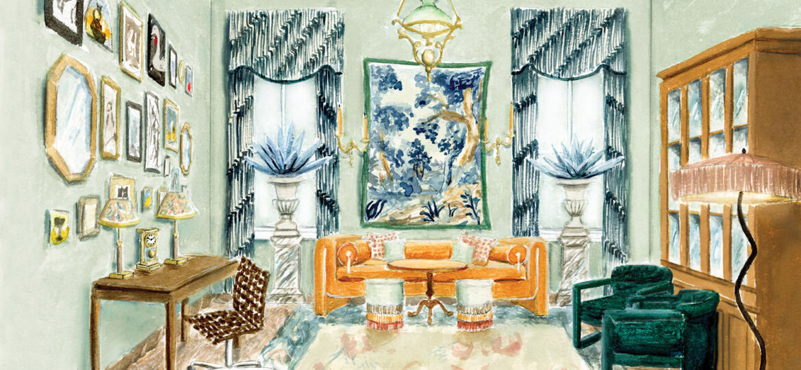 Rendering of the upstairs study designed by Laura Roland at the Flower magazine Baton Rouge Showhouse