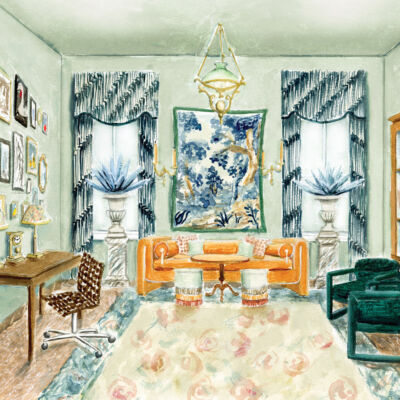 Rendering of the upstairs study designed by Laura Roland at the Flower magazine Baton Rouge Showhouse