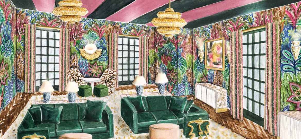Rendering of the family/media room designed by Megan Molten at the Flower magazine Baton Rouge Showhouse