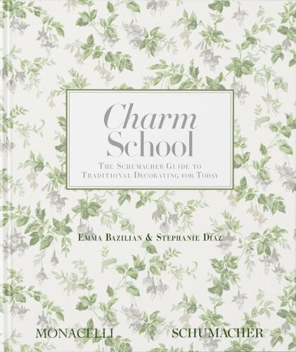 Book titled Charm School has leaves and florals on its cover.