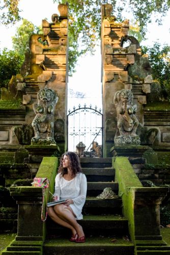 Mehera Blum sketches while at a temple in Bali.