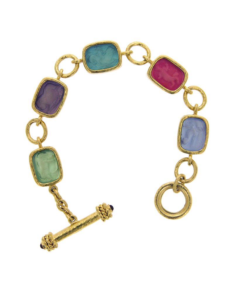 Pastel jeweled gold bracelet.