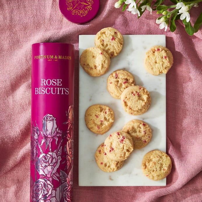 Shortbread cookies with pink rose petals inside.