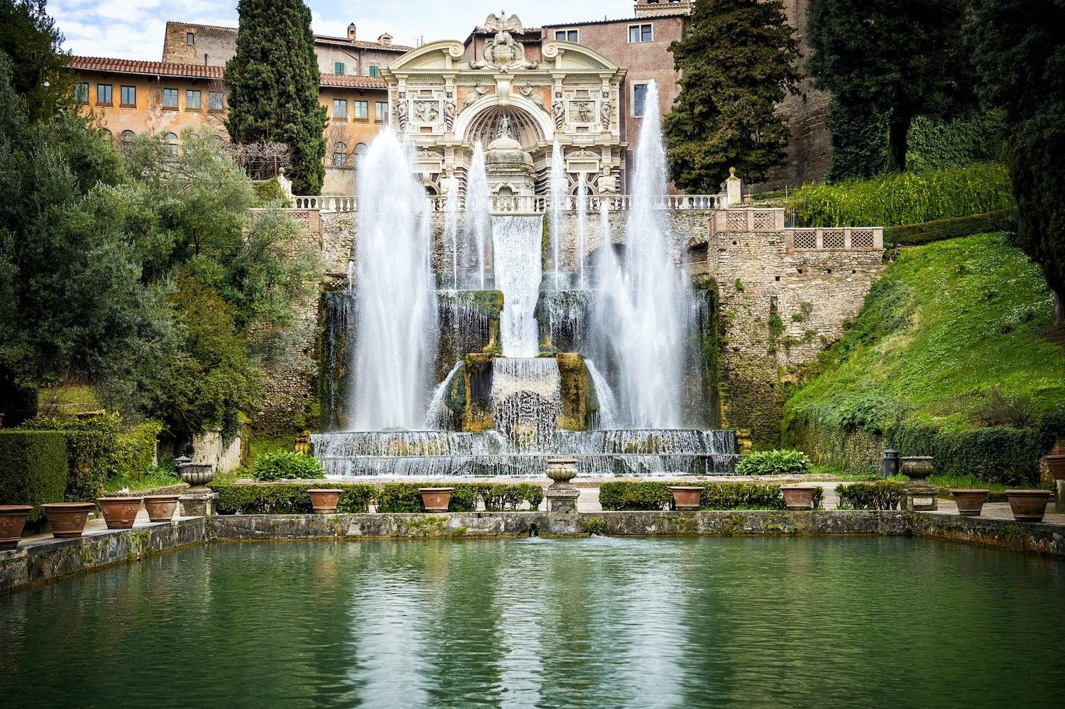 Fountains at the Villa d'Este gardens outside of Rome