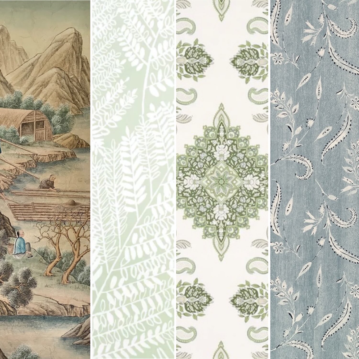 Four wallpapers: scenic, natural, classic, and modern