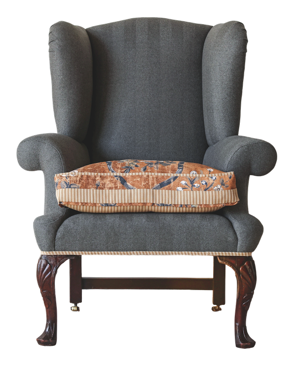 18th-Century Irish George II Mahogany Wing Chair Circa 1740 upholstered in Holland & Sherry and Pierry Frey